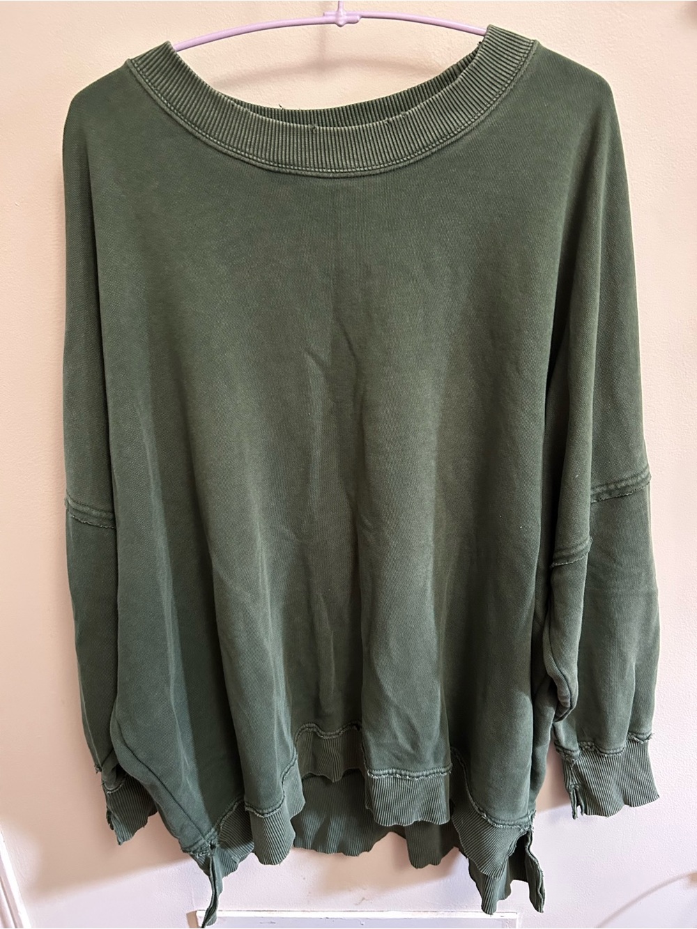aerie Olive Green Oversized Distressed Hem Sweatshirt - Picture 1 of 2